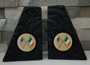 BANDERA DE IRLANDA AMERICANA E IRLANDESA Juego de sujetalibros negros dos emblemas a todo color - Imagen 1 de 6