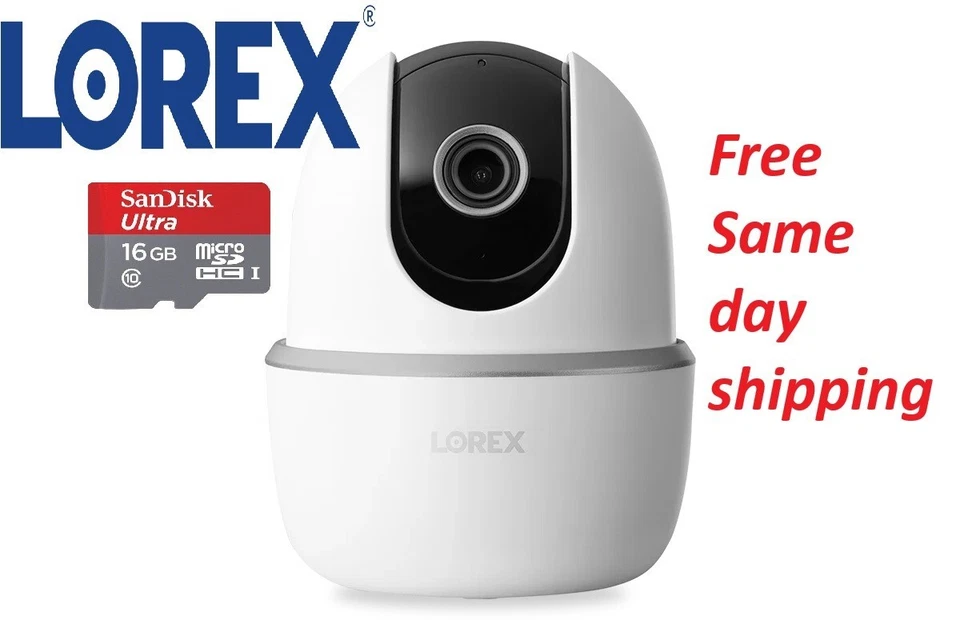 Lorex 2K Pan-Tilt Wi-Fi Security Camera Biuld-in 16GB W462AQC-E - Image 1 of 4