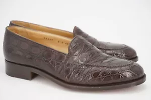 WORN 5x | $1,149 GRAVATI 8 M CROCODILE BROWN PENNY LOAFER MADE IN ITALY - Foto 1 di 11