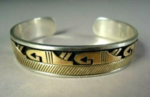 14K & Sterling Silver Cuff Bracelet by NATIVE AMERICAN ZUNI MIKE SIMPLICIO, 31g - Picture 1 of 9
