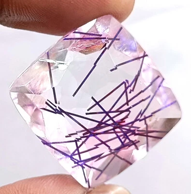 Nice Purple Rutilated Quartz 70 Ct Cushion Cut EGL Certified Loose Gemstone MND - Image 1 of 4