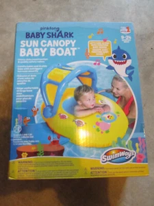 SwimWays Pinkfong Baby Shark Sun Canopy Baby Boat with Music - Picture 1 of 3
