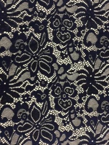 NUOVO Alta Classe Designer Navy Rete Elasticizzata Pizzo Floreale Tessuto Smerlato 59" 151 cm - Foto 1 di 8
