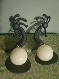 Set of 2 Black Cast Iron Kokopelli Wall Mounting Candle Holders **VINTAGE** - Picture 1 of 2