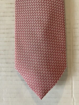 Gravata Gianni Riccio masculina seda vermelha branca tecido geométrico feita na Itália 58" - Imagem 1 de 4