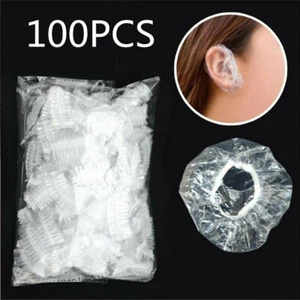 100PCS Waterproof Ear Cover Salon Disposable for Dyeing Hair Bath Clear - Picture 1 of 7