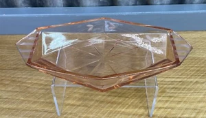 VTG Art Deco Geometric Pink Depression Glass Relish  Condiment Etched Dish MCM - Picture 1 of 10