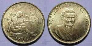 ITALY -1980R 200 Lire -MARIA MONTESSORI International Women's Year - FAO UNC - Picture 1 of 2