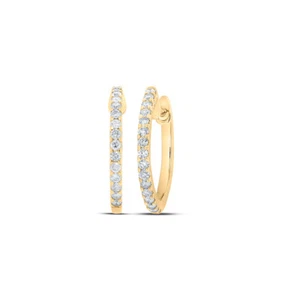 10K Yellow Gold Womens Round Diamond Hoop Earrings 1/4 Cttw - Picture 1 of 2