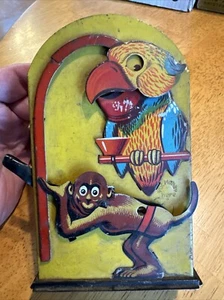 Antique Saalheimer And Strauss Parrot And Monkey Mechanical Tin Bank Rare - Picture 1 of 8