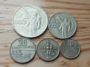 USSR SET OF 5 COINS 1 ROUBLE / 50 KOPEKS / 20 K / 15 K / 10 K / 1967 - Picture 1 of 6