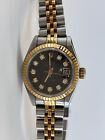 Rolex Oyster Perpetual Datejust Black Diamond Dial Steel & Gold 26mm Watch 69173