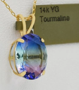 LAB CREATED 5.18 Cts TOURMALINE PENDANT 14k GOLD - New With Tag & FREE Chain - Picture 1 of 3