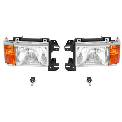 Pair Headlights For Ford Bronco F-Series Truck 87-91 w/ Chrome Trim Left+Right - Image 1 of 4
