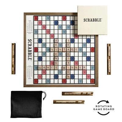 Scrabble Deluxe Vintage Edition Wood Rotating Turntable Board Game Lazy Susan - Image 1 of 4