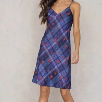 Gigi Hadid Tommy Hilfiger Blue/Red Silk  Slip Dress Size 6 RRP £204 - Image 1 of 4