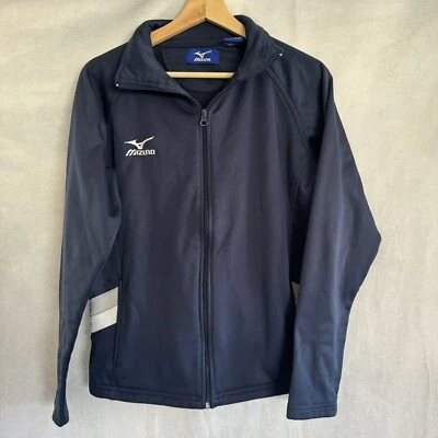 Mizuno Jacket lightweight Mens Size Medium Navy Blue Zip Up Pockets Stripes Coat - Image 1 of 4