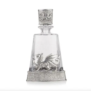 Stunning Pewter Welsh Dragon & Daffodil Glass Pyramid Crystal Whisky Decanter - Picture 1 of 4