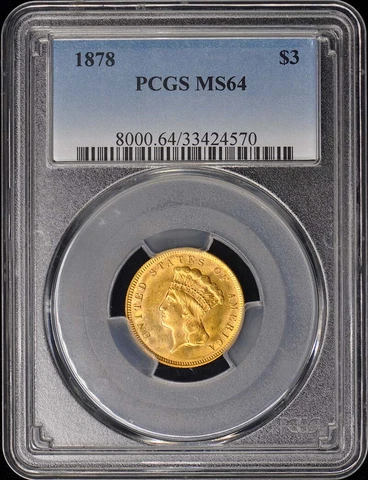 1878 $3 Three Dollar PCGS MS64 Cover