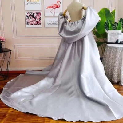 Capa de boda satinada tren novias largas envolturas capilla capa nupcial accesorios Foto 1 de 4