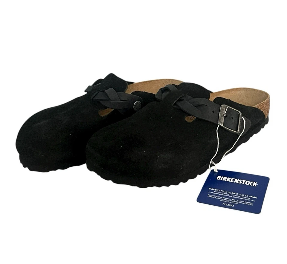 Birkenstock Boston Braided Women’s Size 6 Black Suede Soft Footbed Narrow Fit - Image 1 of 4