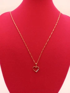 14k Gold Small Heart Pendant W/small Diamonds &10k Gold Necklace - Picture 1 of 17