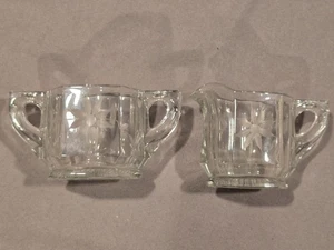 Vintage Rauchkristall Zucker und Milchkännchen geätzt Blume Design 3" schwer - Bild 1 von 8