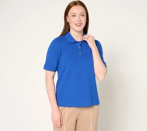 Isaac Mizrahi Live! Essentials Cotton Pique Polo Shirt Royal Blue 1X New - Picture 1 of 1