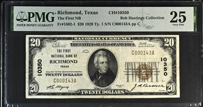 1929 $20 Richmond Texas First National Bank CH10350 PMG 25 SCARCE - Image 1 of 2