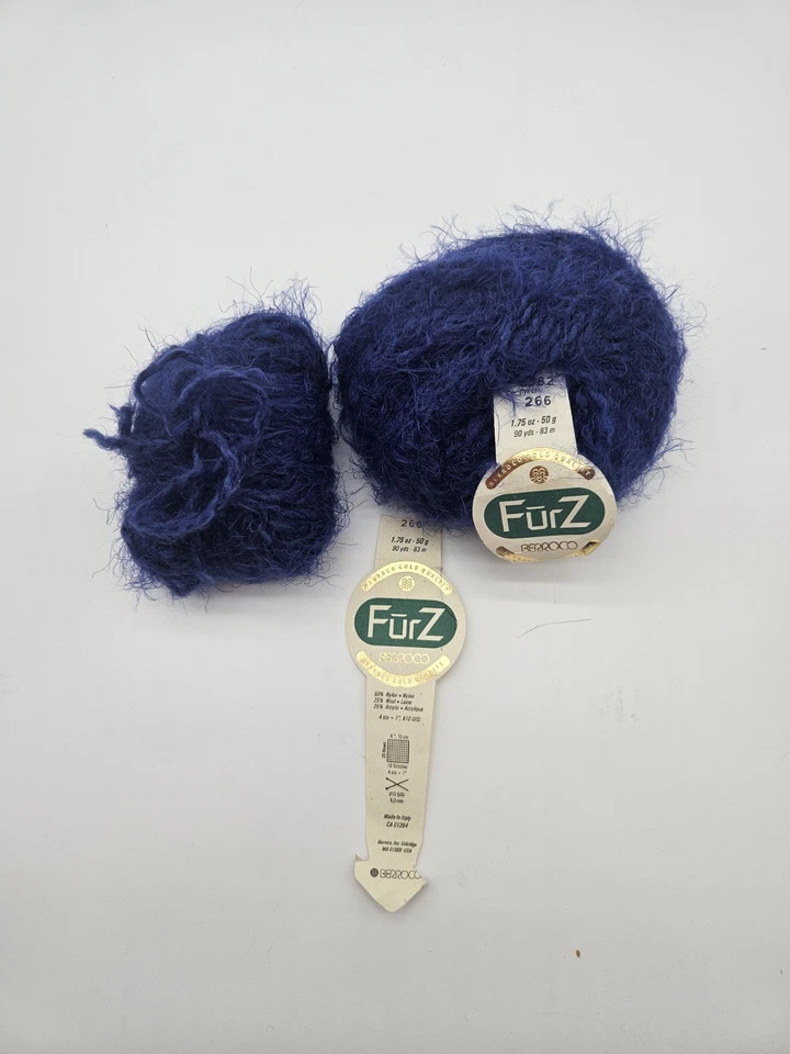 Lote de 2 Hilos Berroco FurZ Italia 382 266 Azul 90 yardas Cada Nylon Lana Acrílico Foto 1 de 3