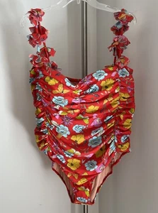 Costume da bagno Dauphinette X J.Crew increspato con cinturino floreale pezzo unico rosso nuoto 22 nuovo con etichette - Foto 1 di 7