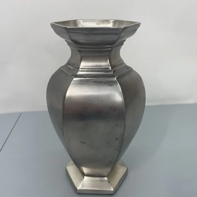 Jarrón de metal de peltre Pottery Barn decoración gris plata 10 pulgadas Foto 1 de 4