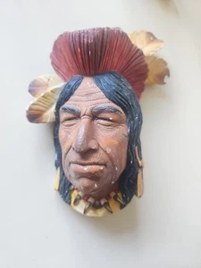 Vintage Bossons Tecumseh Chief Chalkware Head Wall Plaque Native American Damage - Picture 1 of 16