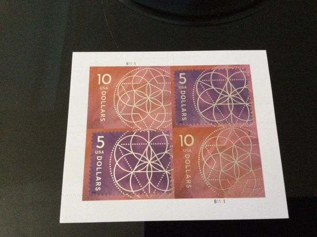 US Stamp Floral Geometry $10 x 2 + $5 x 2  Mini Sheet MNH - Image 1 of 1
