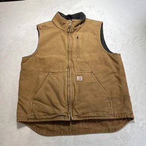 Carhartt Weste Herren mittelbraun Loose Fit Washed Duck Canvas Sherpa gefüttert Arbeit - Bild 1 von 14