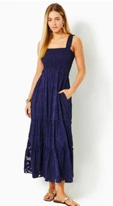 NEU MIT ETIKETT LILLY PULITZER Large HELL GESMOKTES MAXIKLEID *TRUE NAVY* - Bild 1 von 6