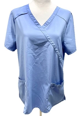 Dickies EDS Essentials Women’s Large Scrub Top V Neck Medical Stretch DK625 Blue - Image 1 of 4