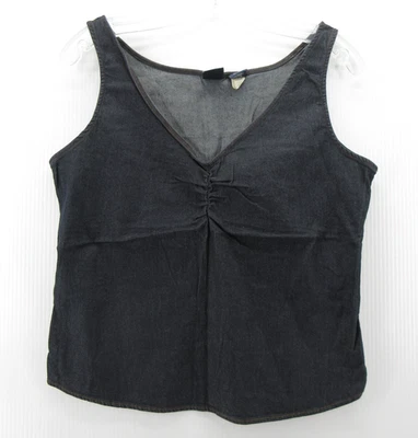 ВИНТАЖНЫЙ Gap Топ женщин средний синий бак собранными в Рюш джинсовой ткани эластичной коттедж Y2K укороченный - Изображение 1 из 4