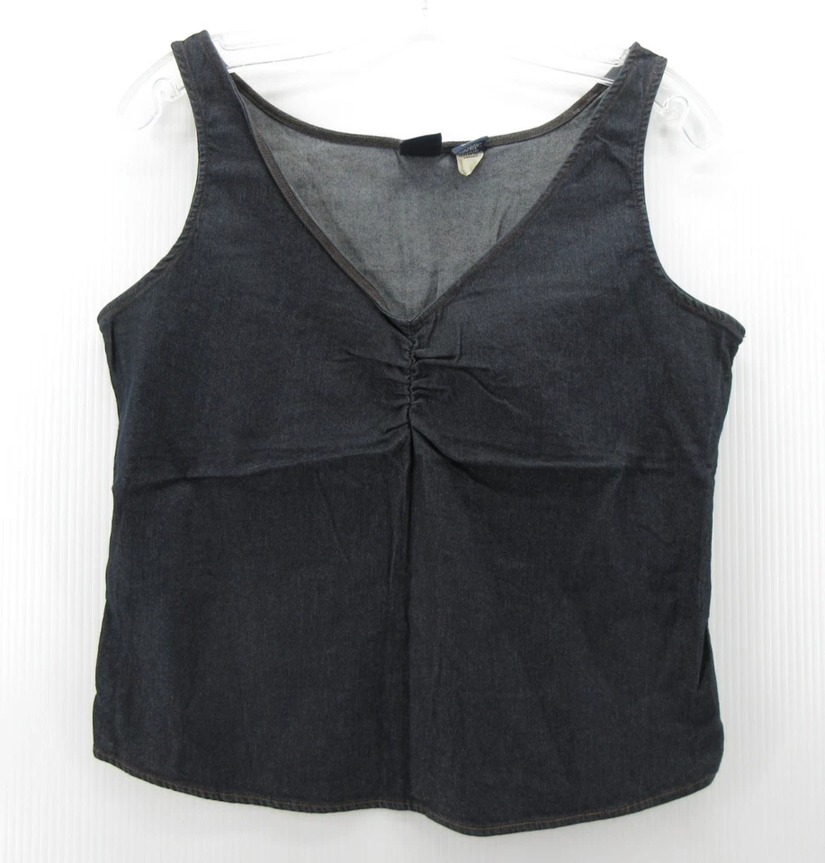 Camiseta sin mangas vintage Gap para mujer azul medio acanalada denim elástico cabaña Y2K corta Foto 1 de 4