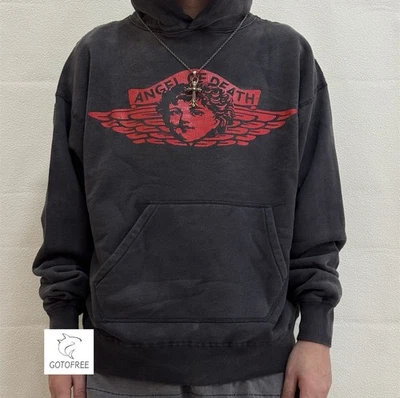 GOTOFREE BLACK HOODIE VINTAGE HOODED SAINT SWEATSHIRT ACTIVEWEAR JUMPER TOP - Image 1 of 4