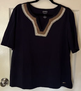 Gebrauchtes Jones New York Häkelbesatz Baumwollmischung Top Größe XL - dunkelblau - Bild 1 von 8