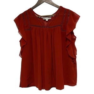 LOFT Bluse Damen M dunkelorange fließend ärmellos gefüttert Häkelbesatz Tanktop - Bild 1 von 10