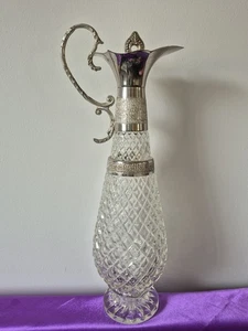 Unique Large Cristal Decanter Retro Vintage Elegant Vine Silver Plated UK Jug - Picture 1 of 8