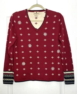 Vintage Woolrich Snowflake V-Neck Pullover Pulli Gr. M rot weiß Ramie Baumwolle - Bild 1 von 10