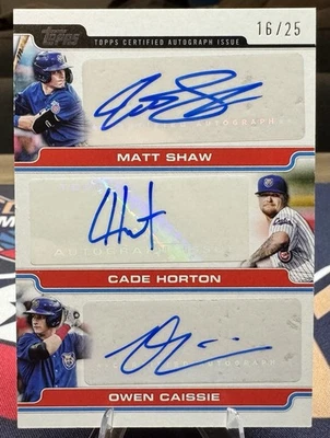 2025 Topps Pro Debut- M. Shaw, C. Horton & O. Caissie Triple Autograph SP 16/25 - Image 1 of 4