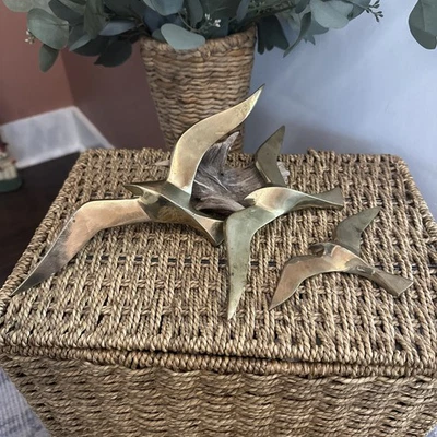 Juego De Colección De 3 Pájaros Voladores Gaviotas Latón Colgante MCM Decoración De Pared Foto 1 de 4