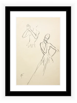 Lápiz firmado René Gruau Original Atelier Study (36×50 cm) Playful Couture Foto 1 de 4