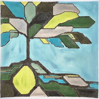 OOAK NEEDLEPOINT CANVAS: ABSTRACT STAINED GLASS TREE OF LIFE     BM - Image 1 of 2