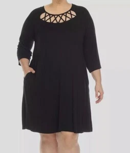 White Mark Women's Black Crisscross Round Neck 3/4 Sleeve Dress Plus Size 3XL - Picture 1 of 4