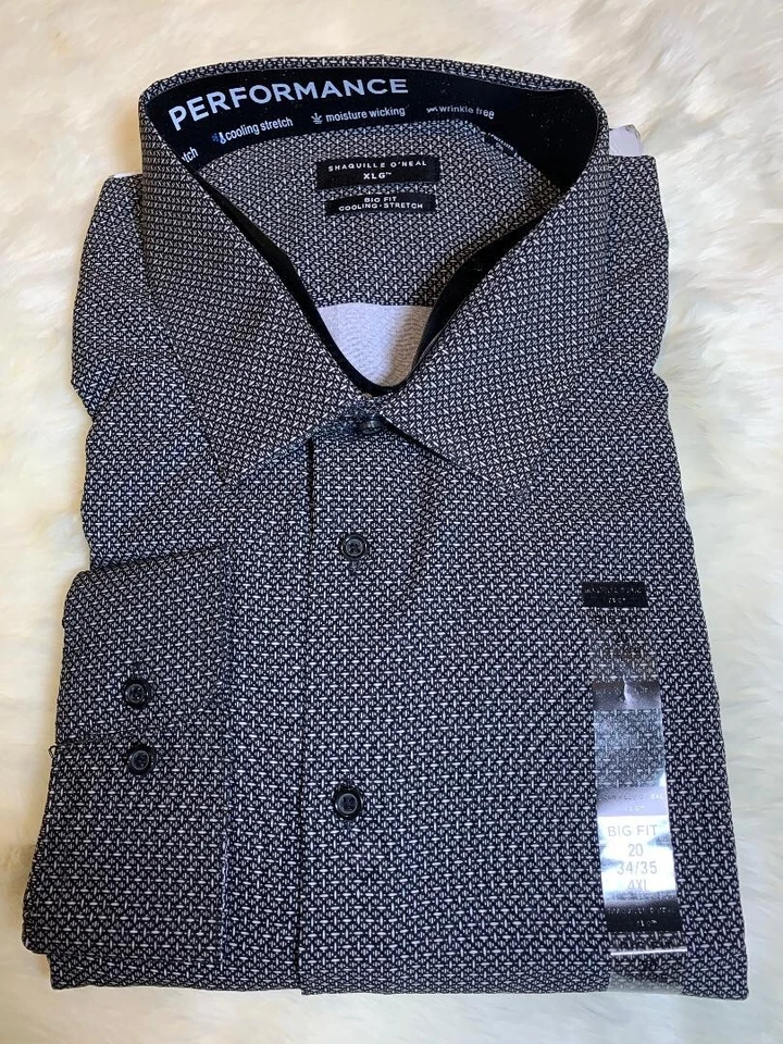 Camisa de vestir para hombre, marca Shaquille O'Neal, estampado gris, L/S, talla 19 34/35 Foto 1 de 1